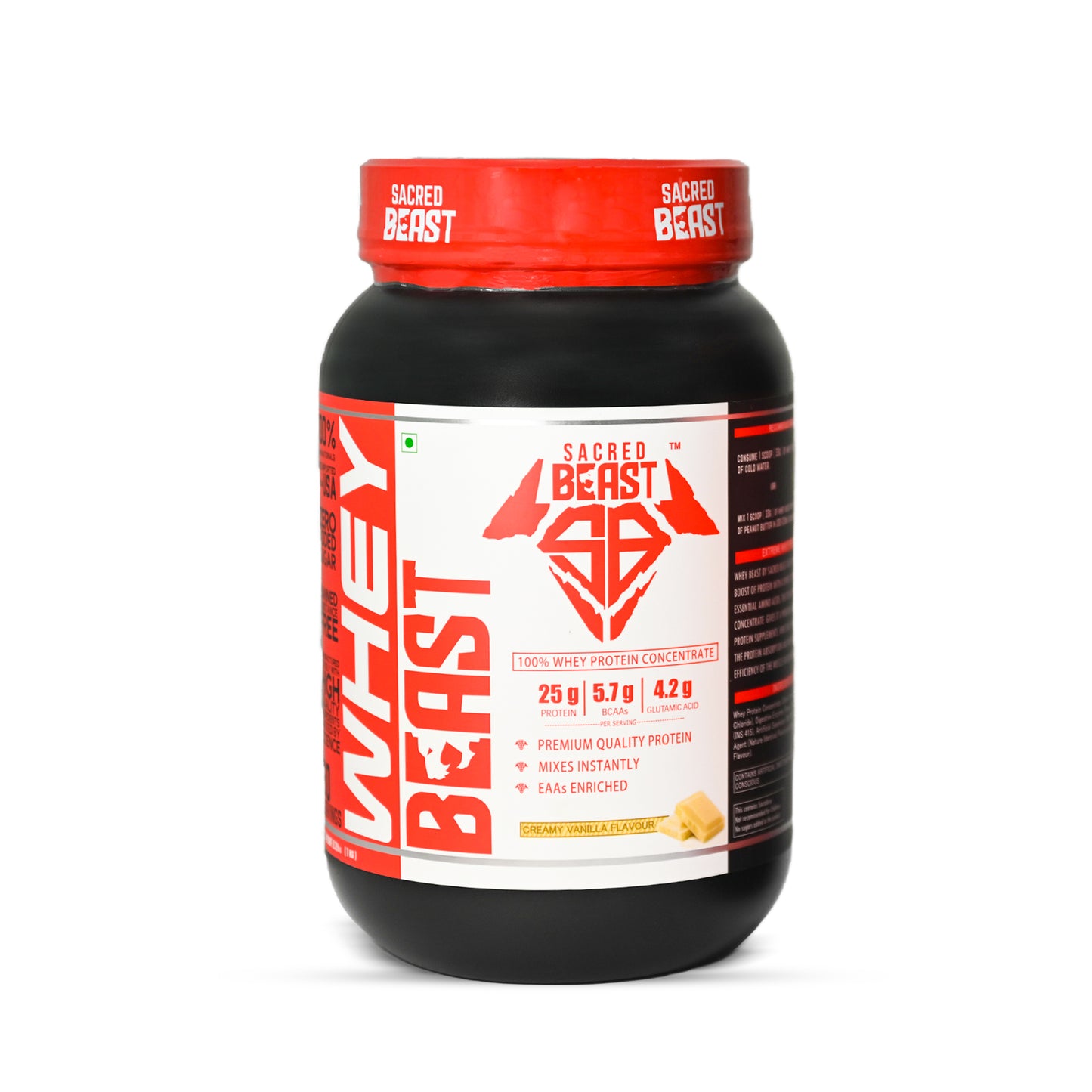 Sacred Beast Whey Beast 25g Protein, 5.5g Bcaa, 4.2g Glutamic acid Per Scoop | Eurofin lab Tested