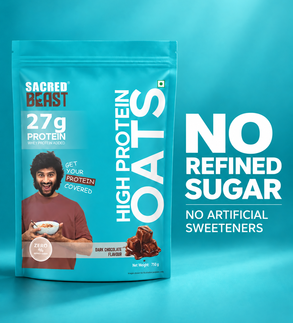 Sacred Beast High Protein Oats-27g Protein | Dark Chocolate Flavour