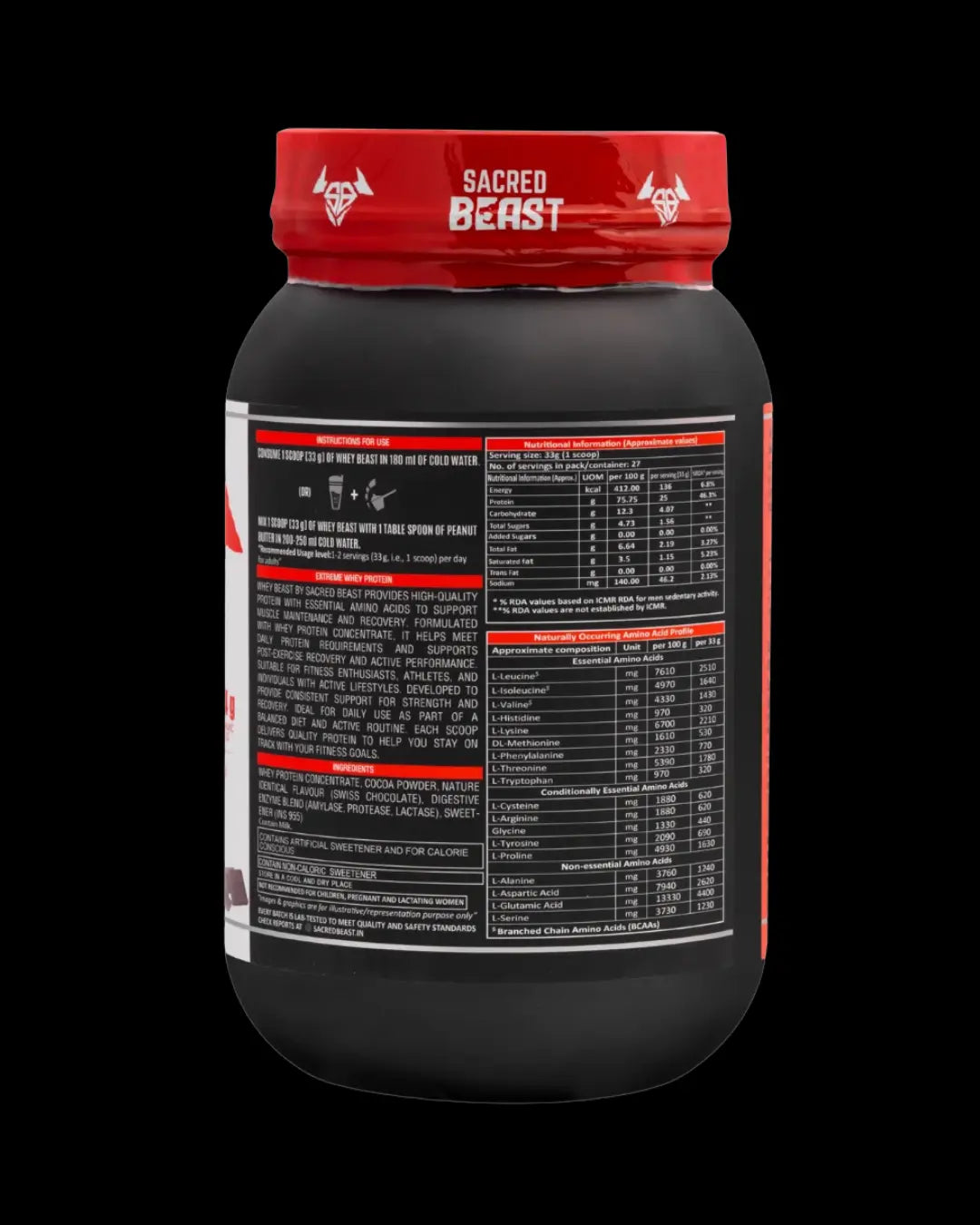 Sacred Beast Whey Beast-25g Protein | 5.5g BCAAs | 4.4g Glutamic Acid
