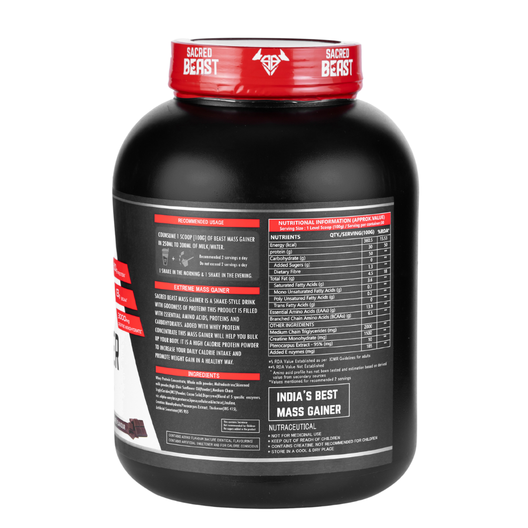 High Protein Mass Gainer 30g protein, 1500mg Creatine per Scoop| Eurofin Lab tested