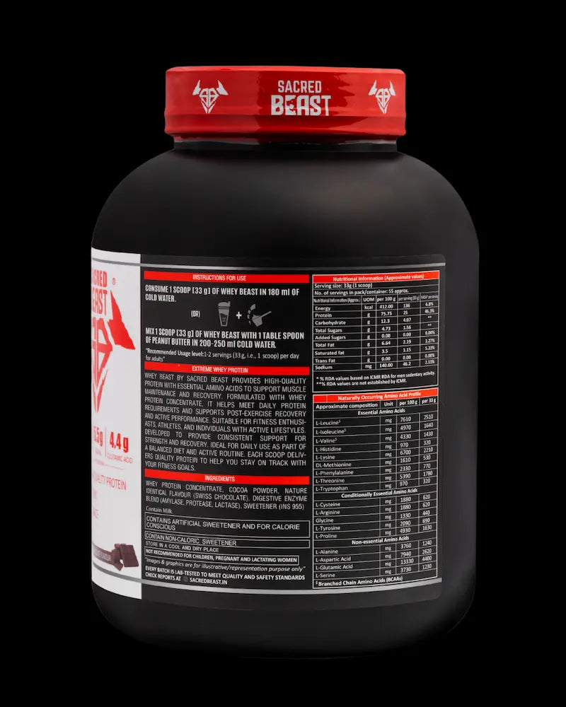 Sacred Beast Whey Beast-25g Protein | 5.5g BCAAs | 4.4g Glutamic Acid- Free Shaker