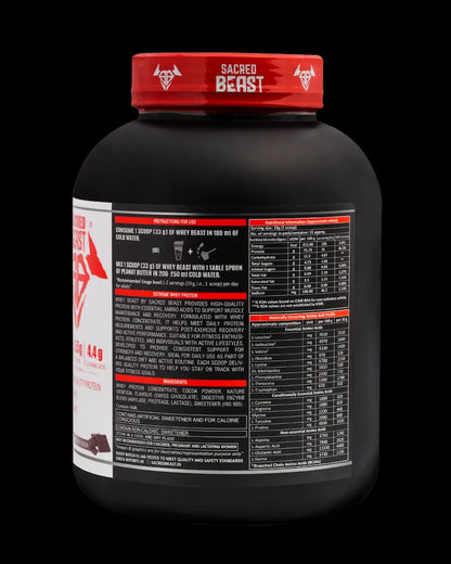 Sacred Beast Whey Beast-25g Protein | 5.5g BCAAs | 4.4g Glutamic Acid- Free Shaker