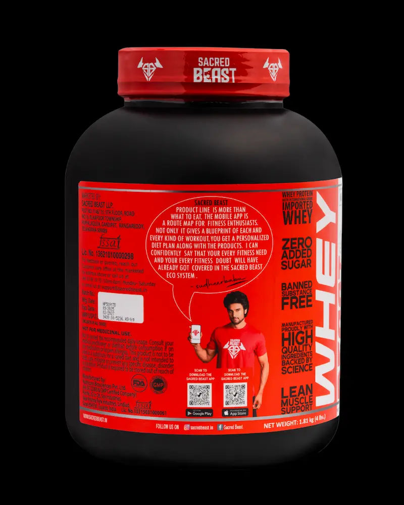 Sacred Beast Whey Beast-25g Protein | 5.5g BCAAs | 4.4g Glutamic Acid- Free Shaker