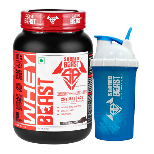 Whey Beast, 100% whey protein concentrate with shaker