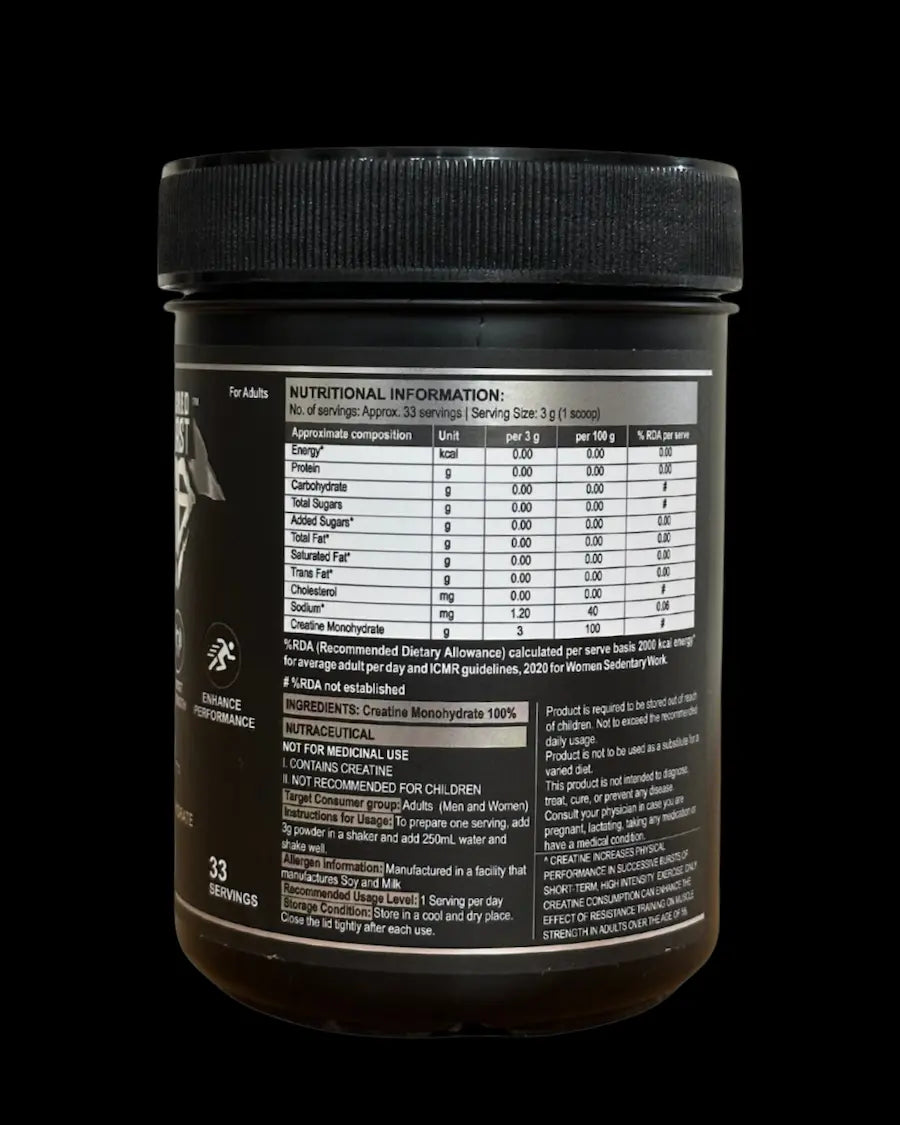 Micronized Creatine Monohydrate: 3g — Supports strength, power, and high-intensity performance