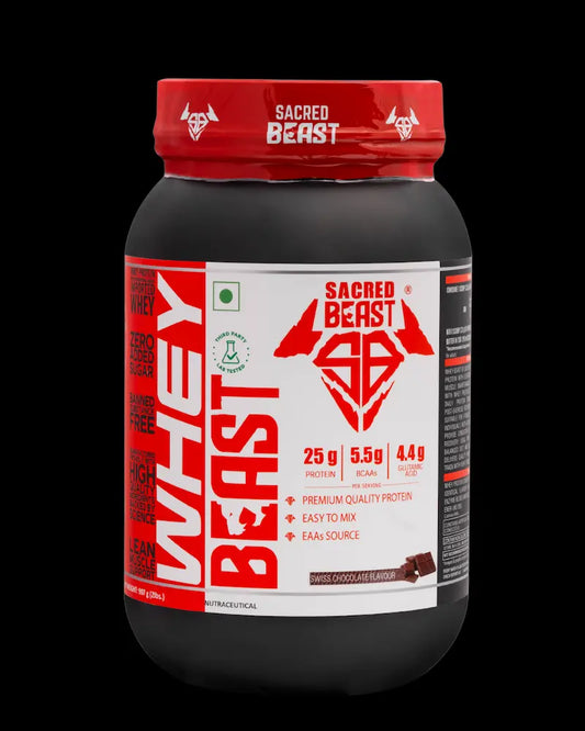 Sacred Beast Whey Beast-25g Protein | 5.5g BCAAs | 4.4g Glutamic Acid- Free Shaker