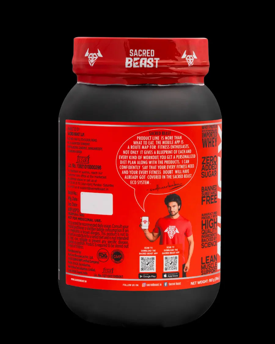 Sacred Beast Whey Beast-25g Protein | 5.5g BCAAs | 4.4g Glutamic Acid- Free Shaker
