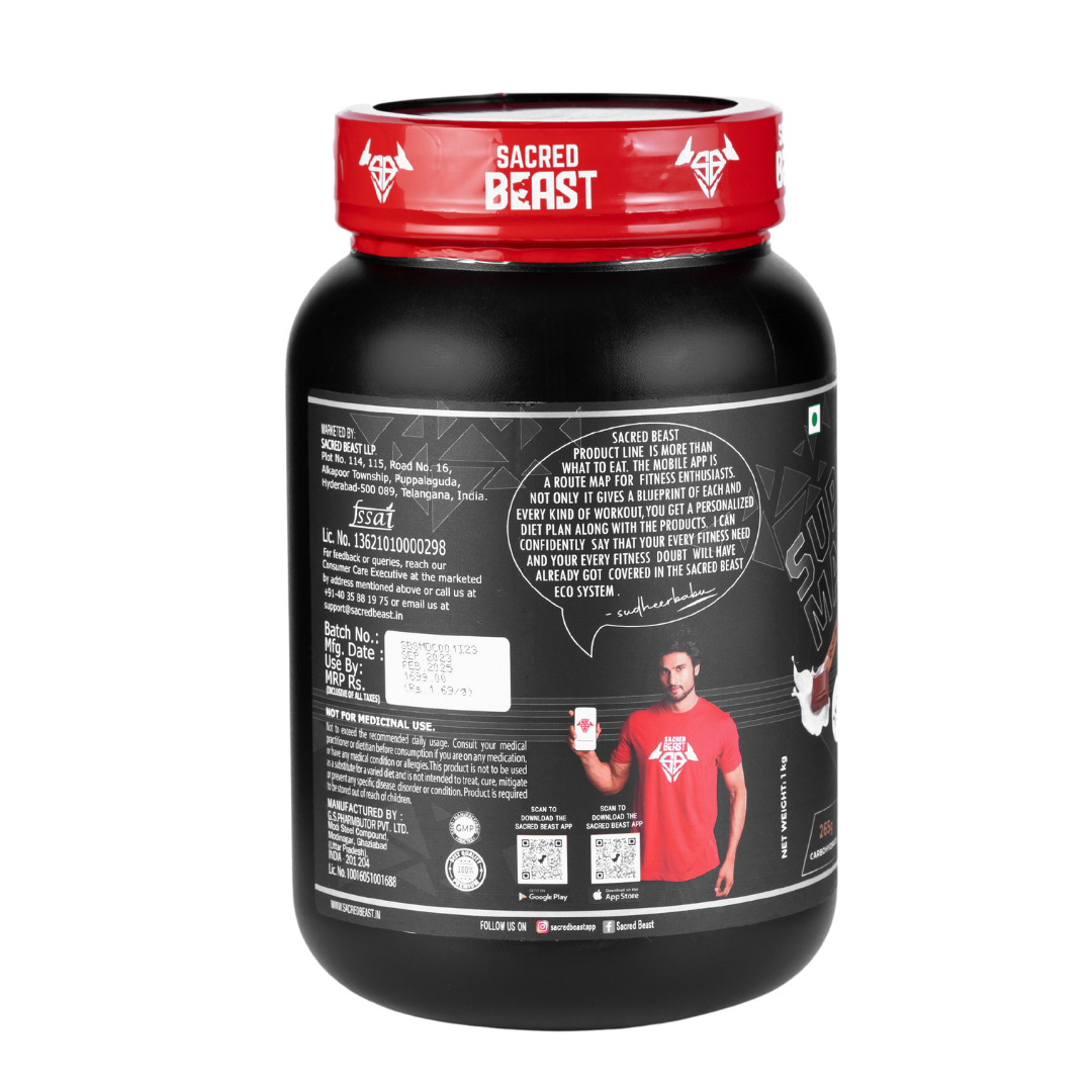 Sacred Beast Super Mass High-Calorie Gainer 1307kcal, 54g protein, 265g carbohydrates with Ashwagandha | Eurofin Lab Tested