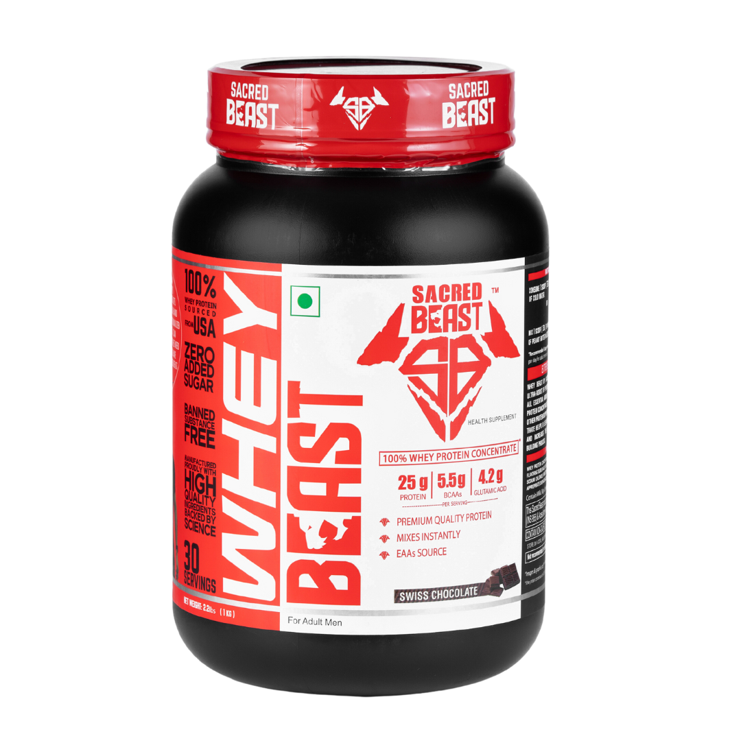 Sacred Beast Whey Beast 25g Protein, 5.5g Bcaa, 4.2g Glutamic acid Per Scoop | Eurofin lab Tested