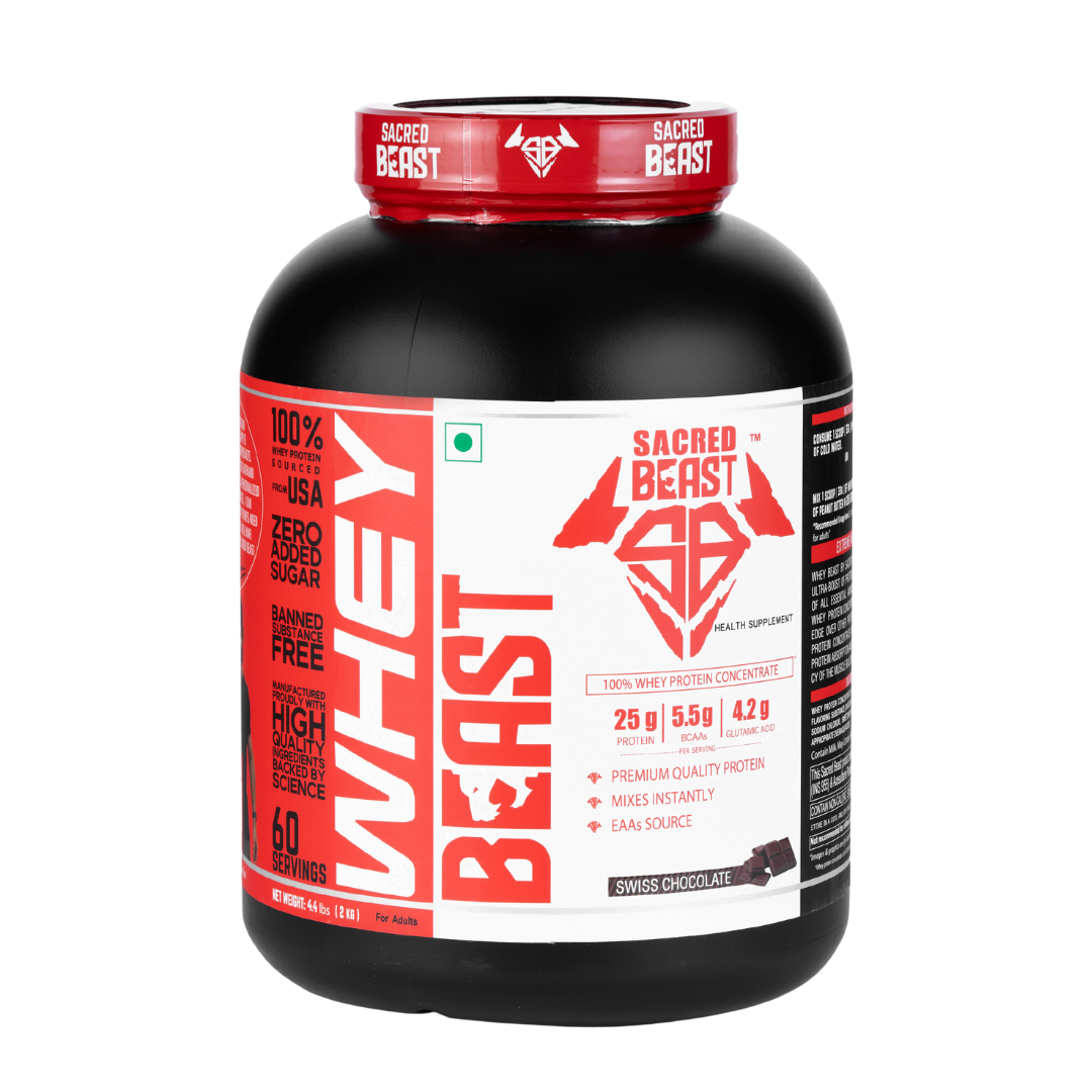 Sacred Beast Whey Beast 25g Protein, 5.5g Bcaa, 4.2g Glutamic acid Per Scoop | Eurofin lab Tested