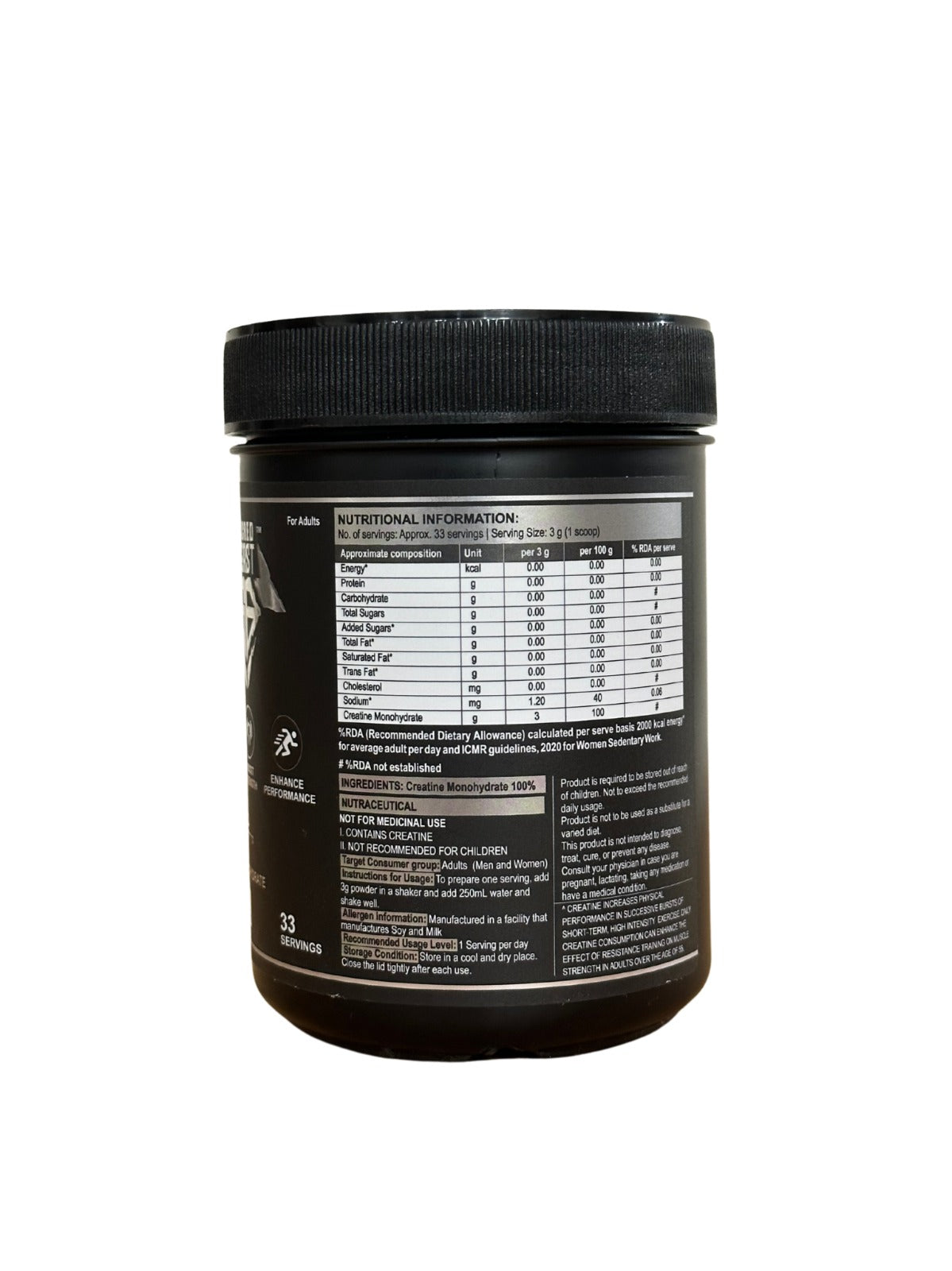 Sacred Beast Micronized Creatine Powder - 250 Gram, 83 Serves, Unflavored, 3g of 100% Creatine Monohydrate per serve, Eurofin Lab Tested
