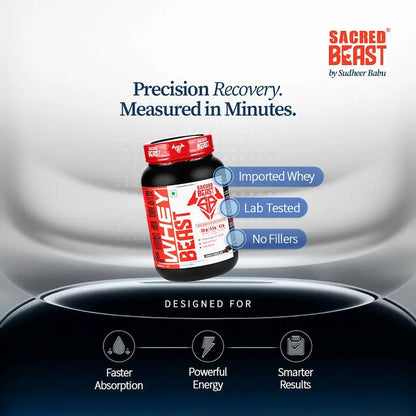 Sacred Beast Whey Beast-25g Protein | 5.5g BCAAs | 4.4g Glutamic Acid- Free Shaker